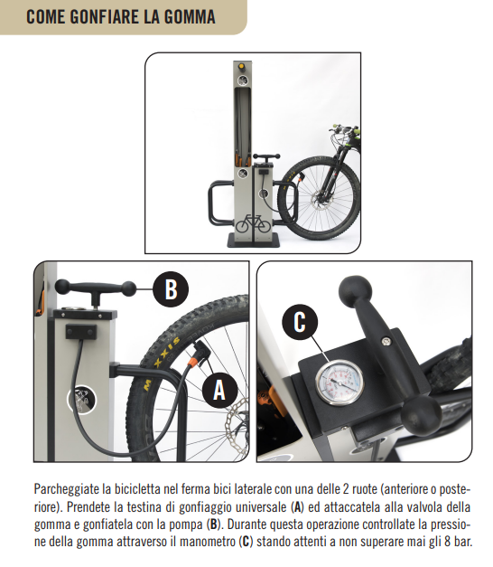 istruzioni su come gonfiare la gomma